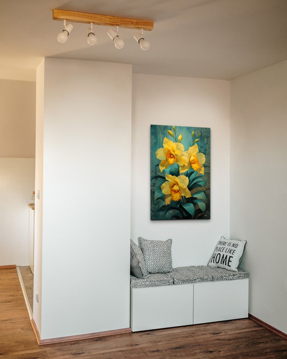 Yellow Orchid Blooms On Teal Background Exotic Floral Art Poster - Image 3