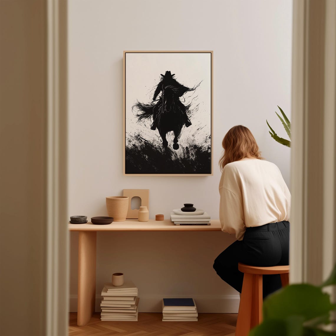 Shadow Rider Art Black And White Cowboy Silhouette Western Wall Decor Bold Ink Style Dark And Mysterious Design - Image 2