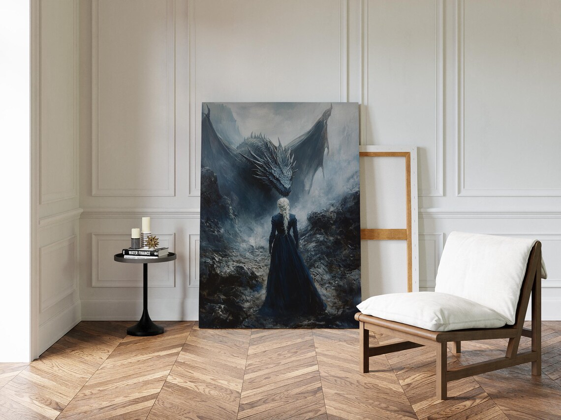 Woman Confronting Dragon, Fantasy Mountain Poster - Image 4