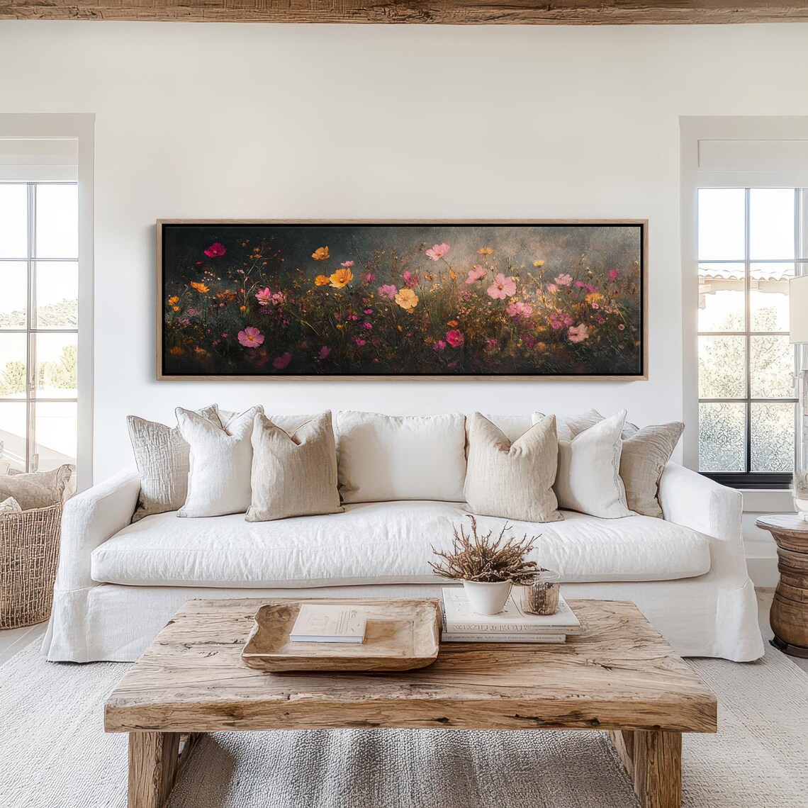 Dark Moody Wildflower Meadow Pink Blooms Night Floral Panoramic Poster - Image 7