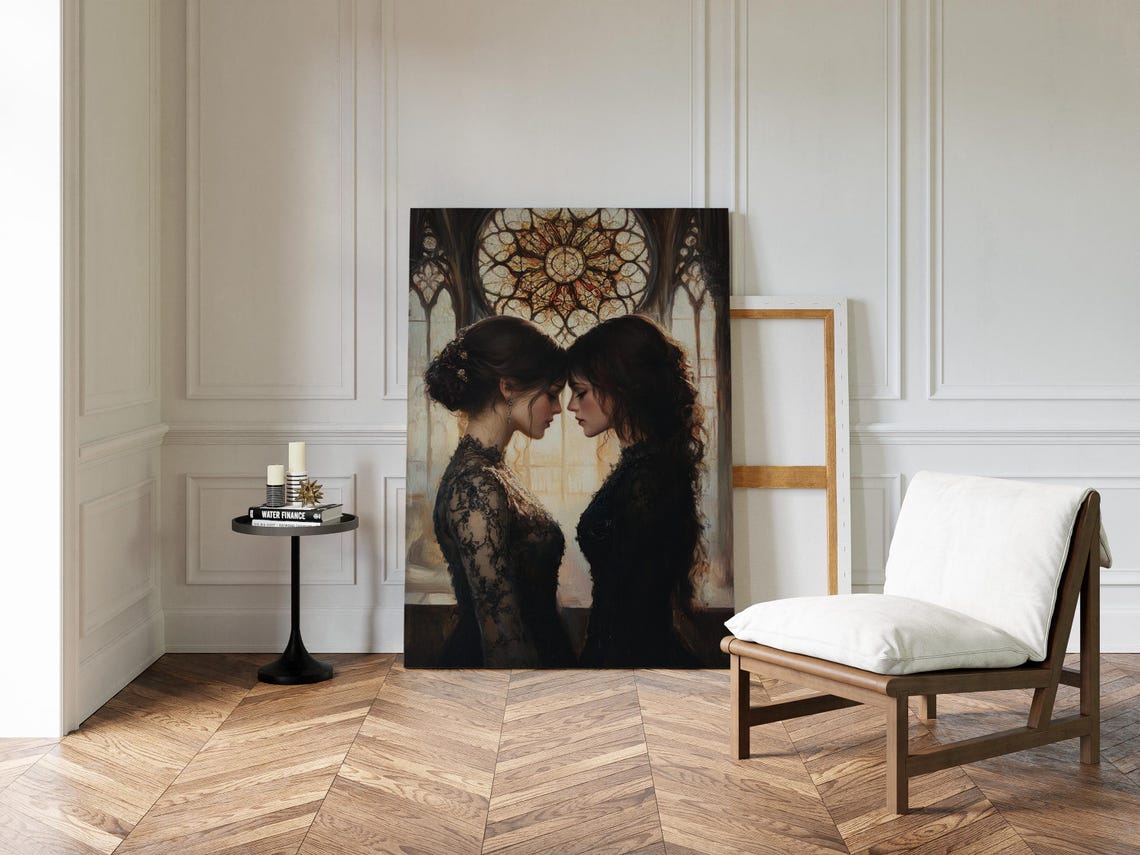 Gothic Elegance Wall Art Two Women In Lace With Stained Glass Window Romantic Gothic Decor Victorian Inspired Artwork - Image 4