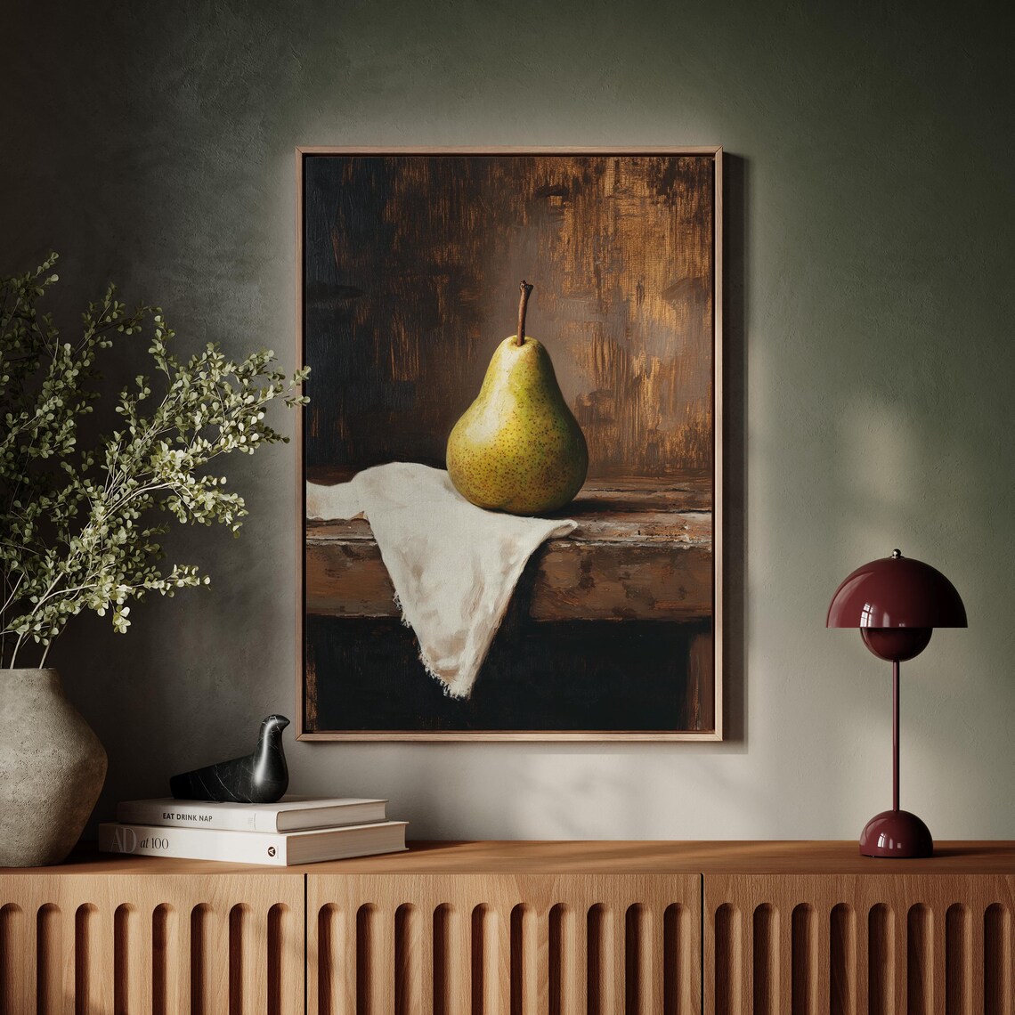 Vintage Pear Still Life Rustic Kitchen Wall Art Classic Fruit Painting Dark Academia Decor Elegant Farmhouse Artwork - Image 5