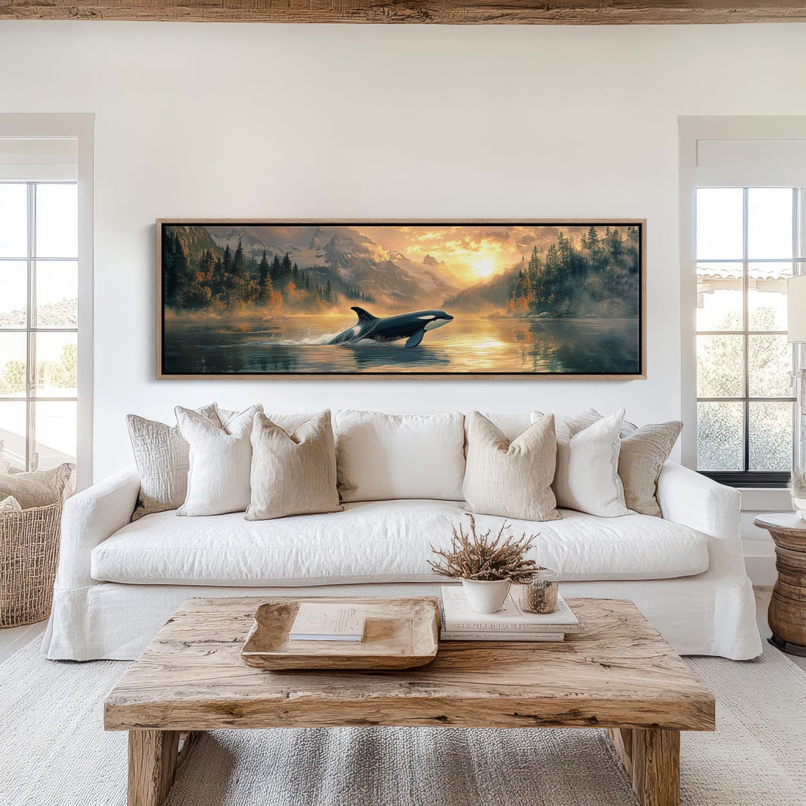 Orca Whale Mountain Lake Sunrise Wildlife Nature Wall Art Poster