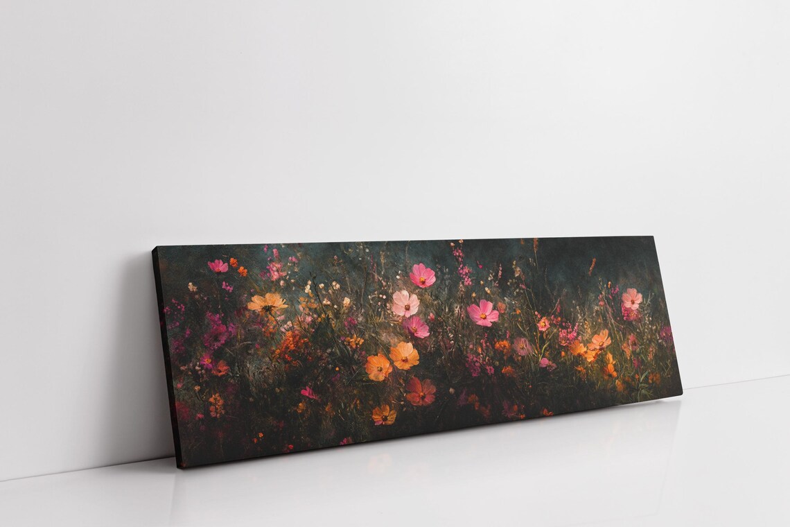 Dark Moody Cosmos Wildflower Meadow Romantic Night Floral Art Poster - Image 7