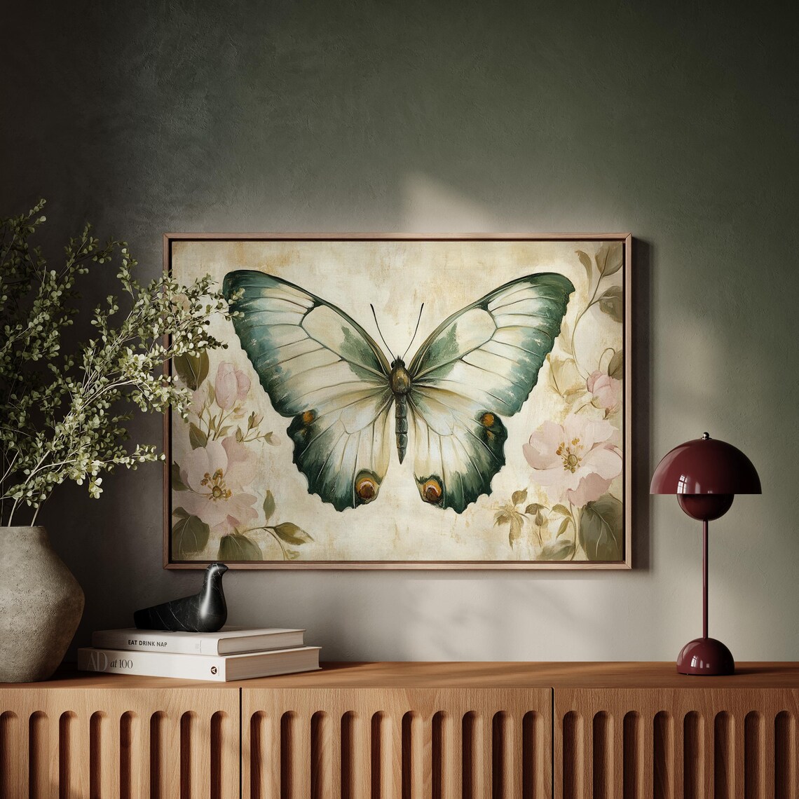 Butterfly Floral Art Print, Green and Pink Decor - Image 4