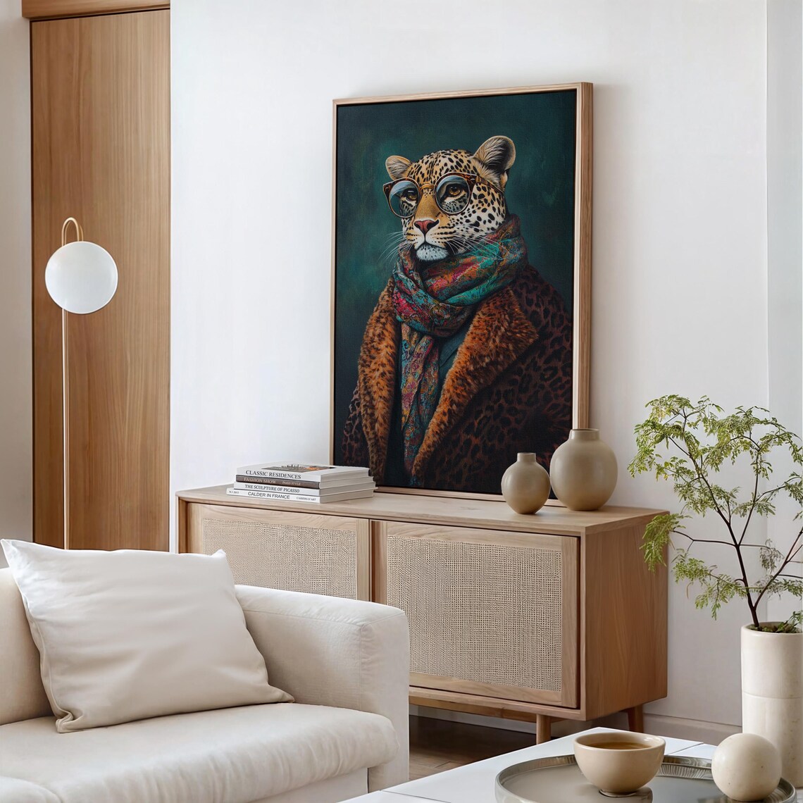 Stylish Leopard Portrait Wearing Glasses and a Colorful Scarf Poster - Image 5