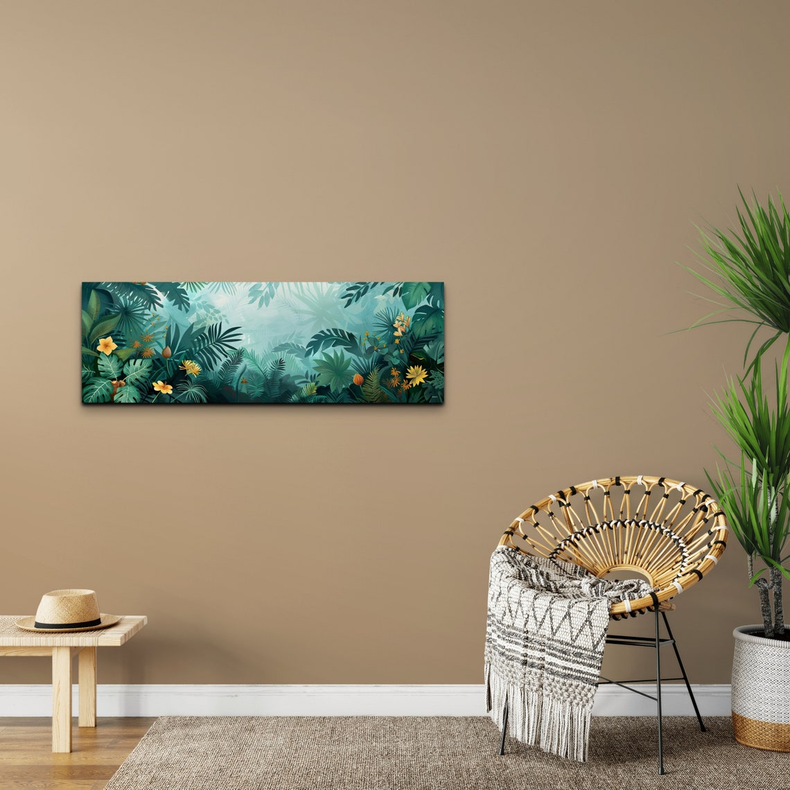 Tropic Botanical Floral Sce Mid Century Modern Wall Art Panoramic Botanical Art Floral Wall Art Tropical Art - Image 4
