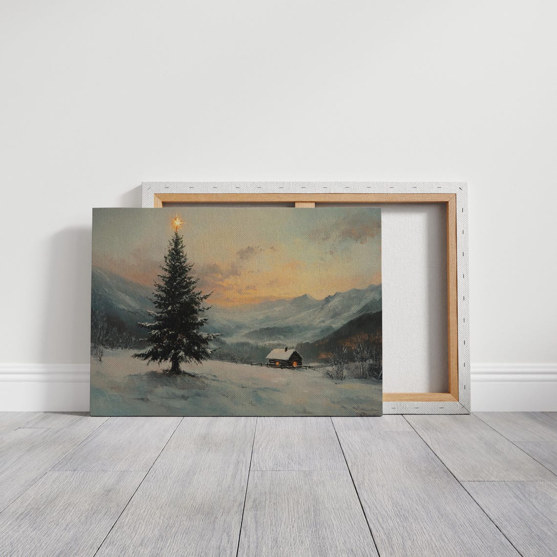 Tall Snowy Christmas Tree With Star Mountain Cabin Winter Poster - Image 7