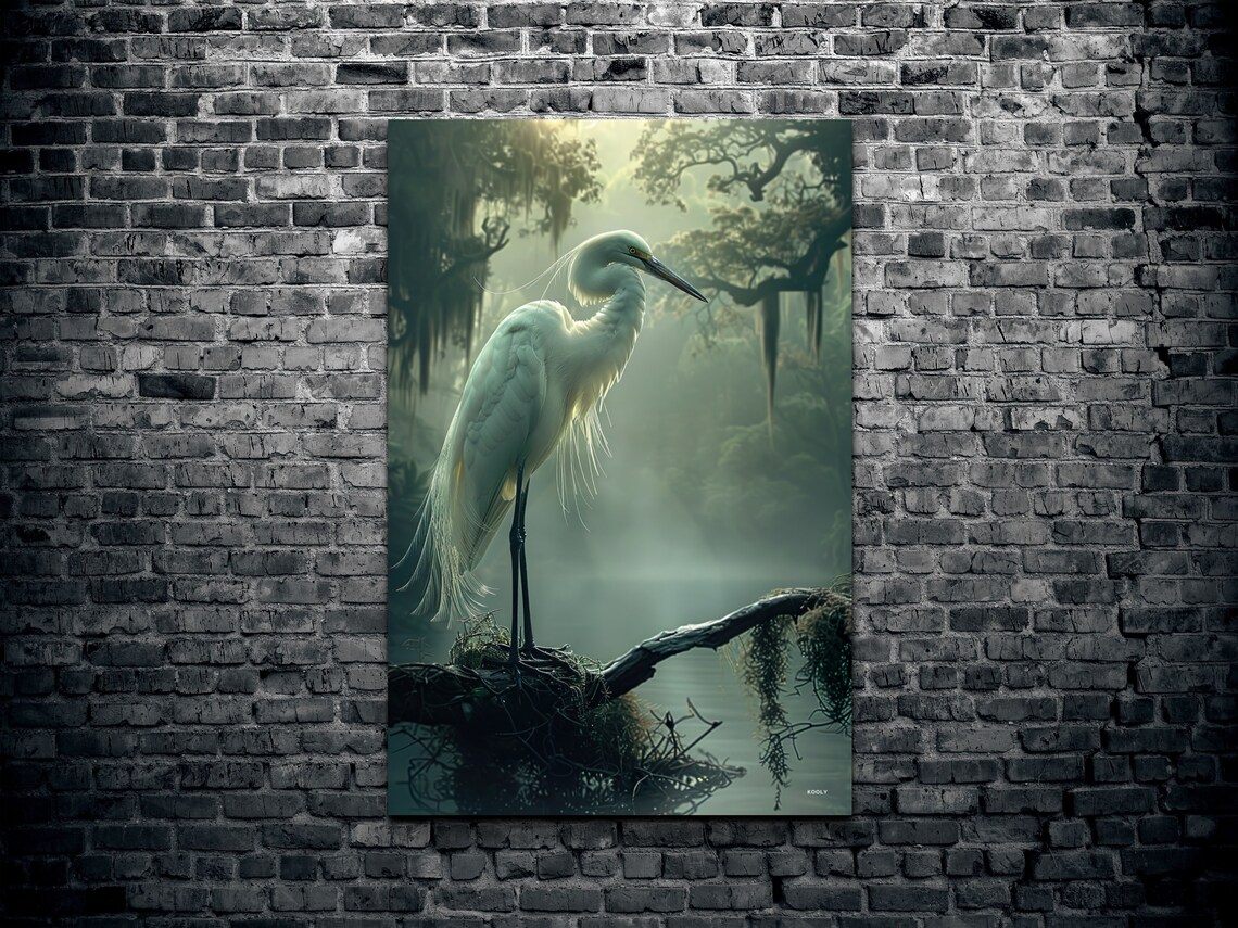 Great White Egret Art Print, Bird Nature Decor - Image 2