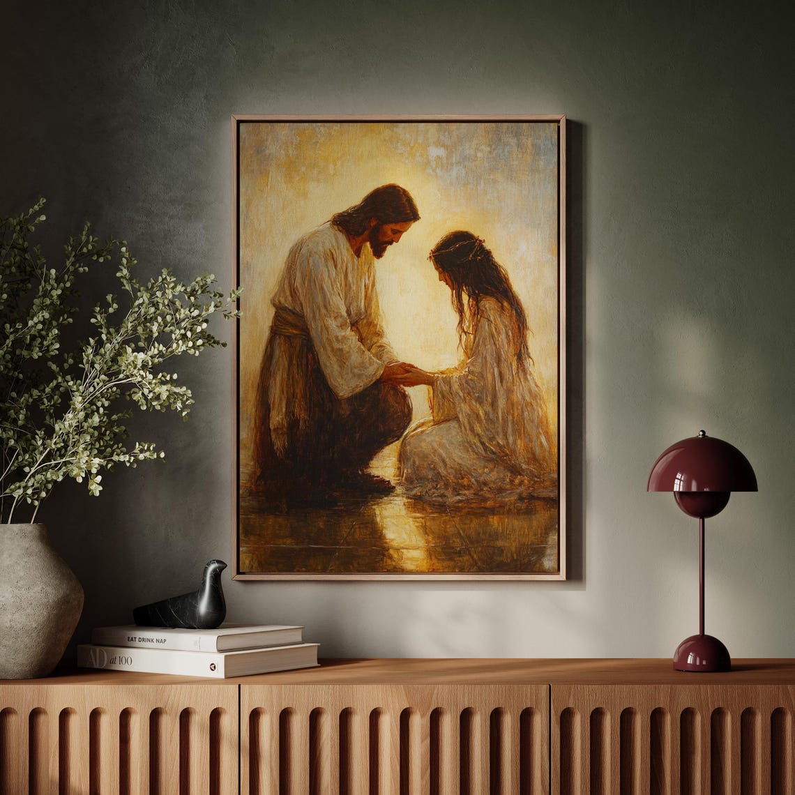 Jesus Kneeling to Hold a Woman's Hands in a Moment of Grace Poster - Image 5