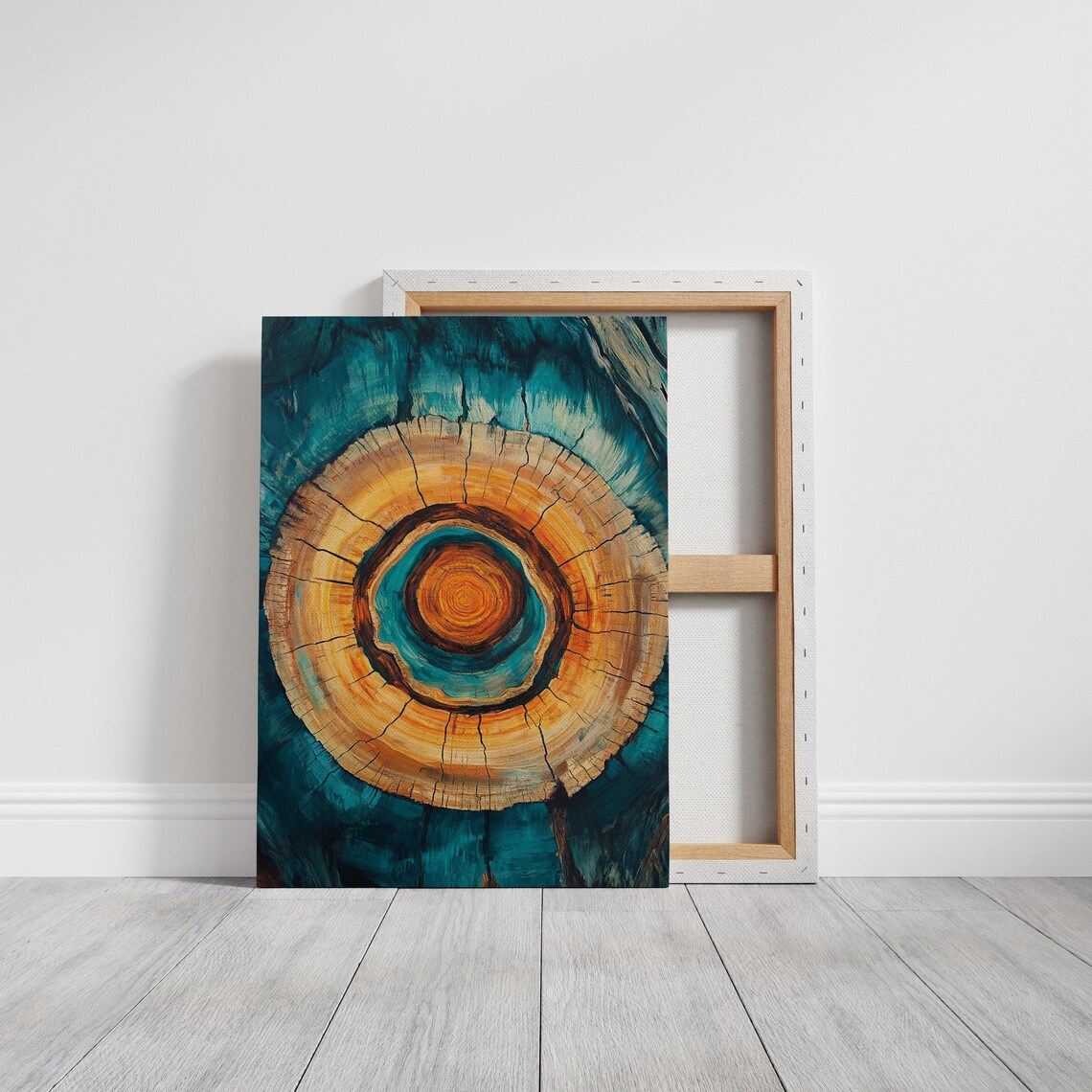 Teal And Orange Tree Ring Abstract Art Print - Image 6