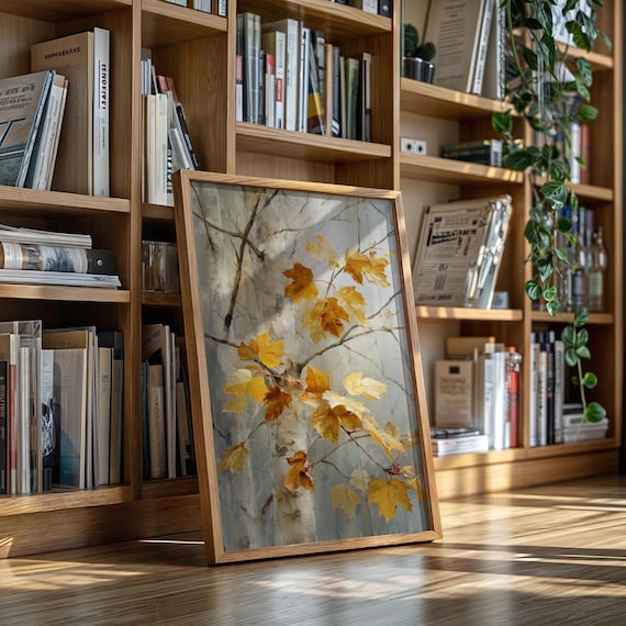Golden Birch Leaves Rustic Autumn Wall Art