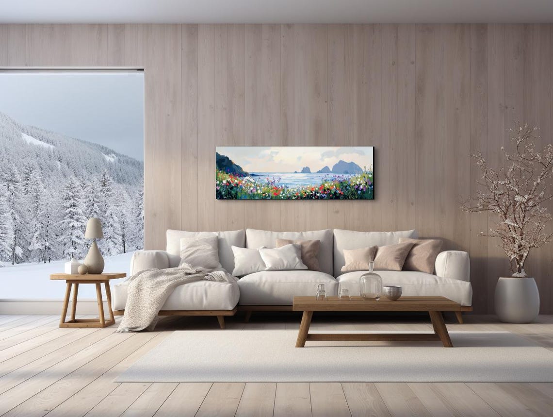 Coastal Wildflower Meadow Ocean View Panoramic Landscape Poster - Image 5