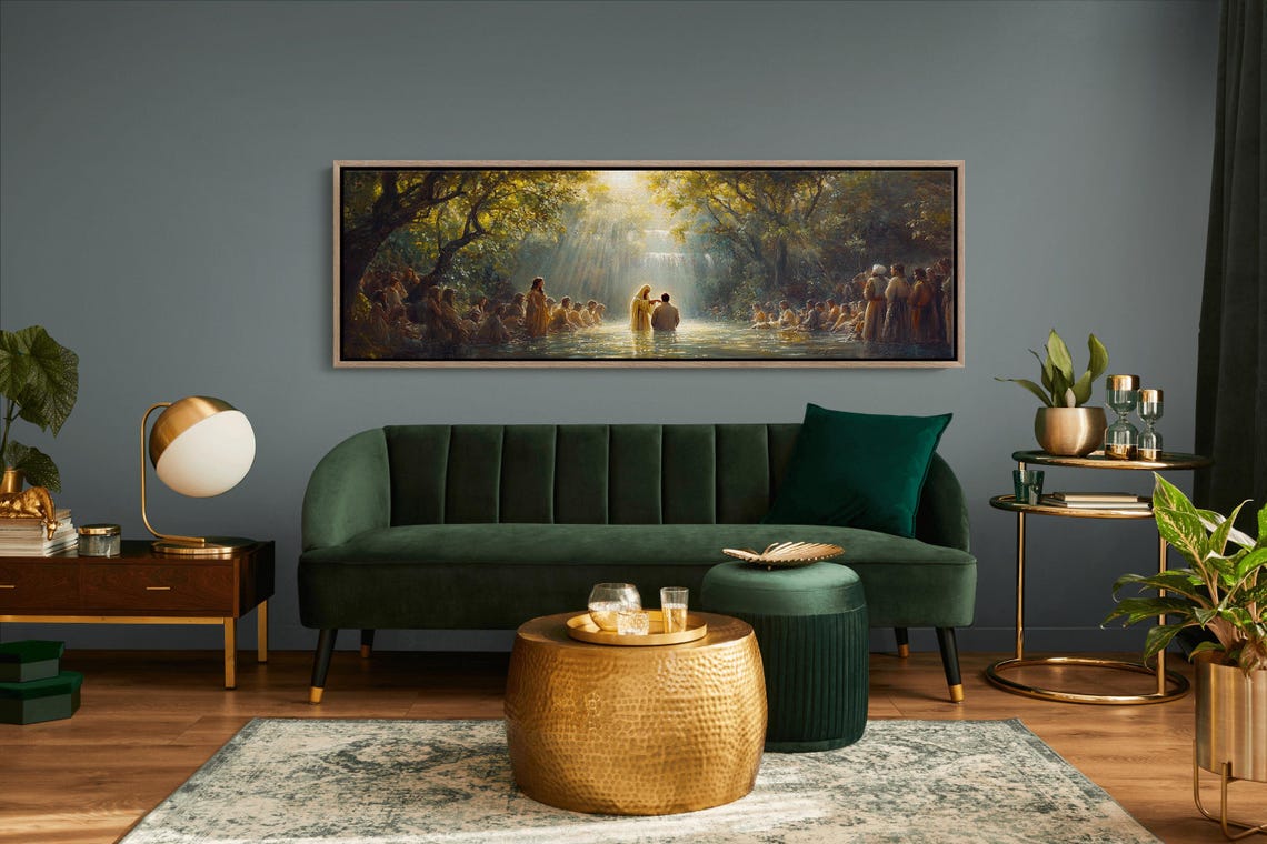 Jesus Baptism River Crowd Panoramic Christian Faith Art Poster - Image 4