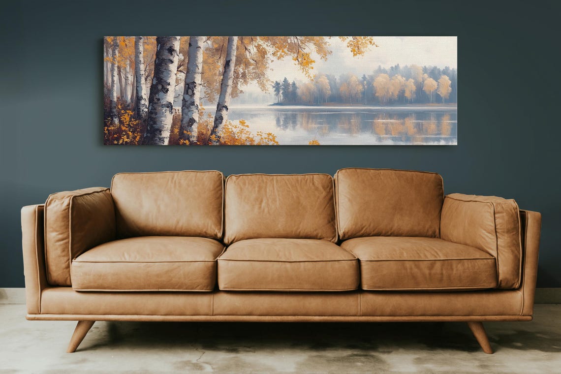 Autumn Birch Trees By Serene Lake Reflections Landscape Art Poster - Image 6