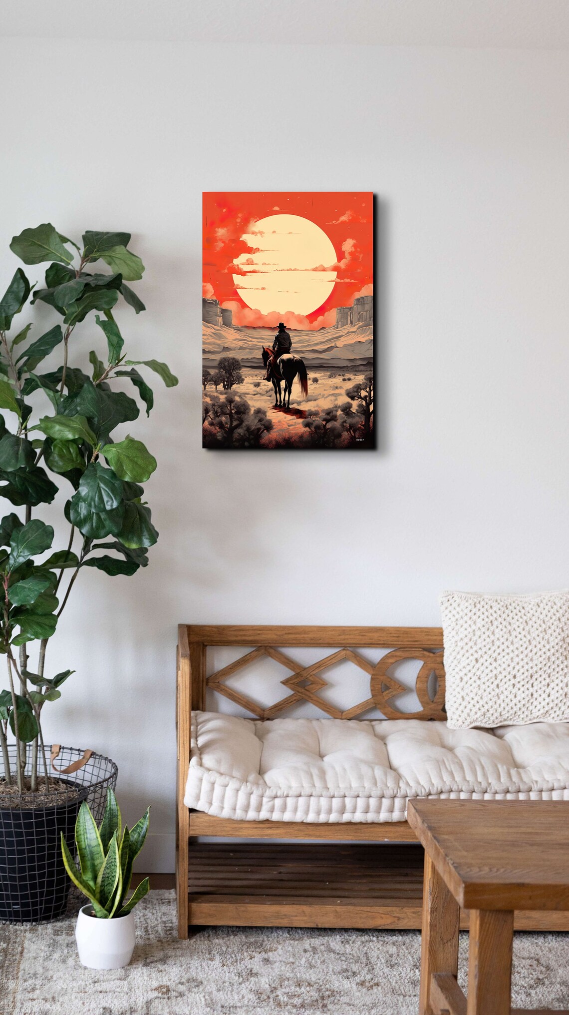 Cowboy Riding Into The Sunset Desert Giant Red Sun Scene Poster - Image 4