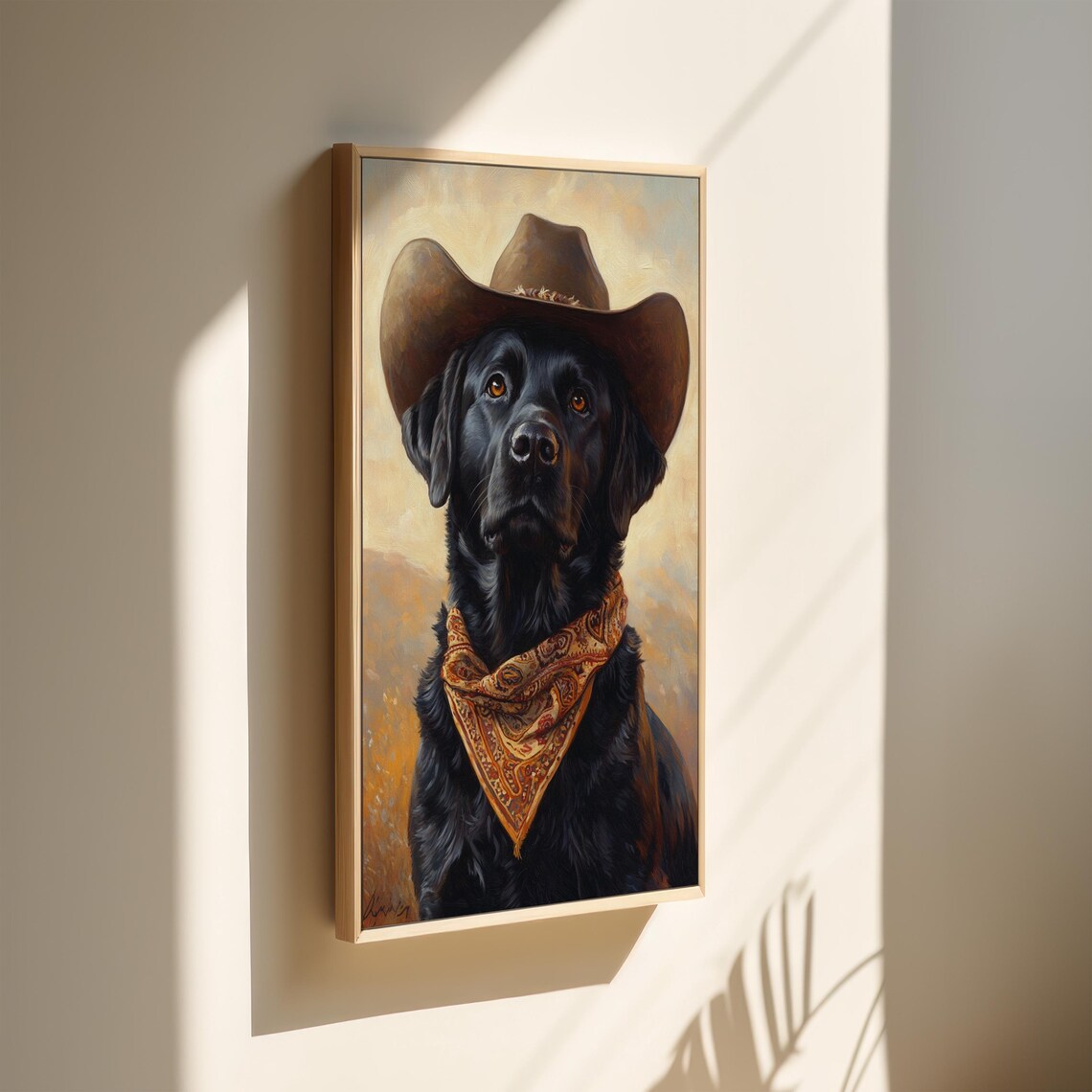 Black Labrador Cowboy Hat And Bandana Western Dog Portrait Poster