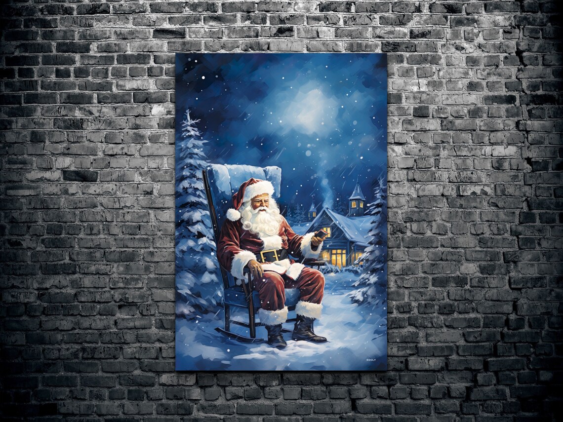 Santa Wall Art Antique Christmas Wall Art Snowing Santa Art Winter Art Christmas Art Santa Claus Art Antique Art - Image 3