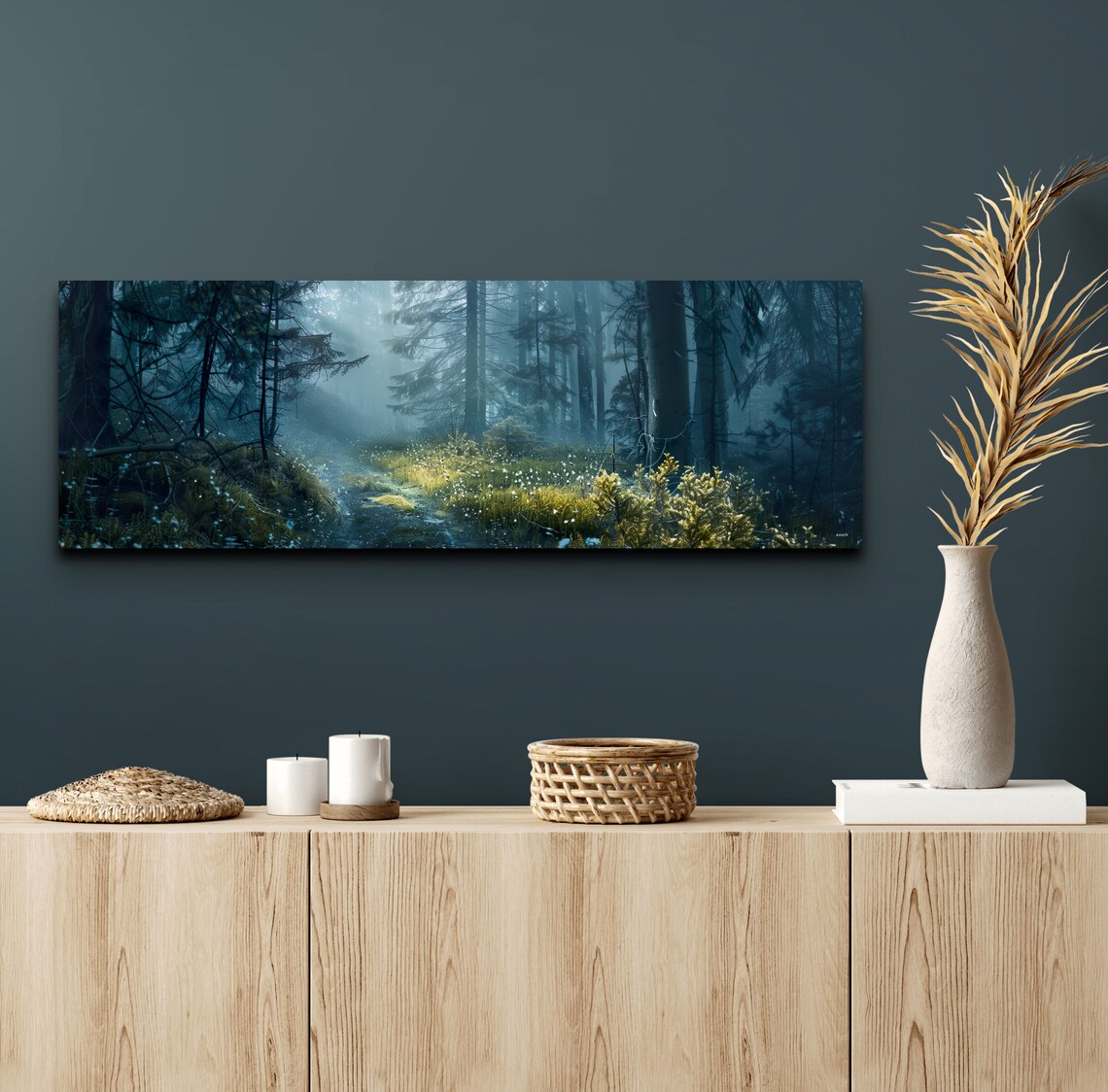 Misty Forest Trail Sunlit Golden Foliage Foggy Woods Nature Art Poster - Image 4