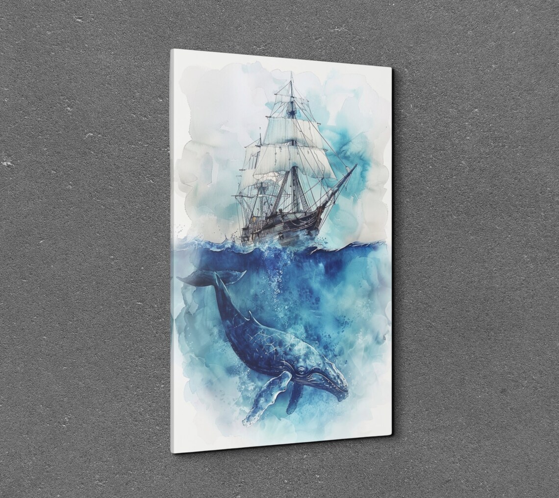 Whale Pirate Ship Watercolor Art Print, Nursery - Image 3