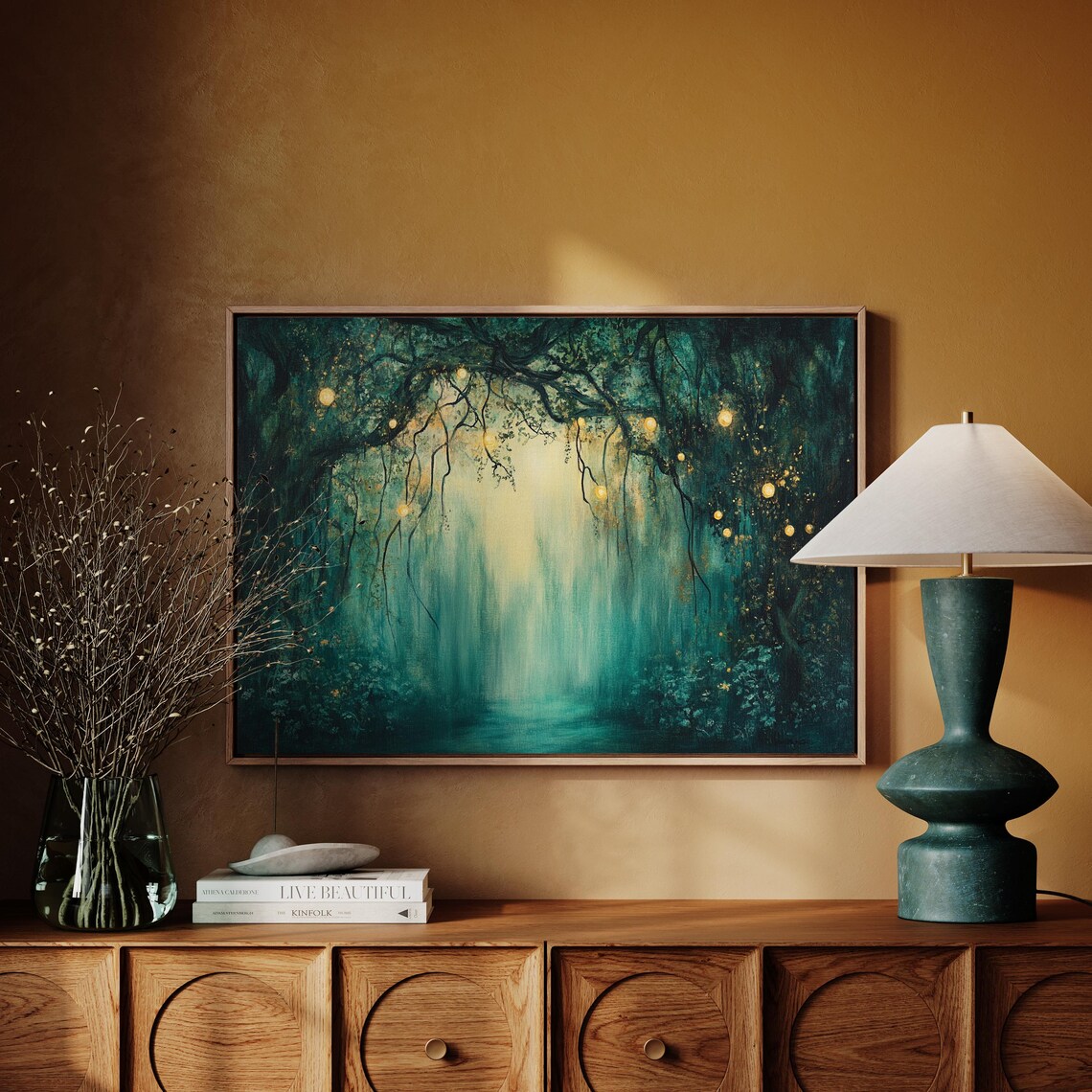 Magical Forest Glow Art Print, Enchanted Woodland Path - Image 4
