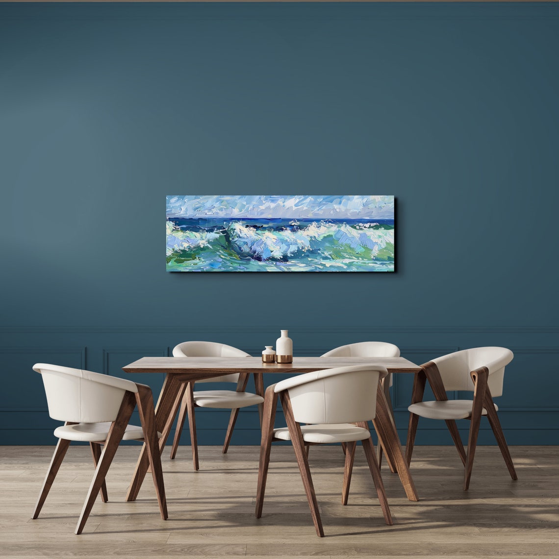 Crashing Ocean Wave Impasto Blue White Seascape Nature Poster - Image 4
