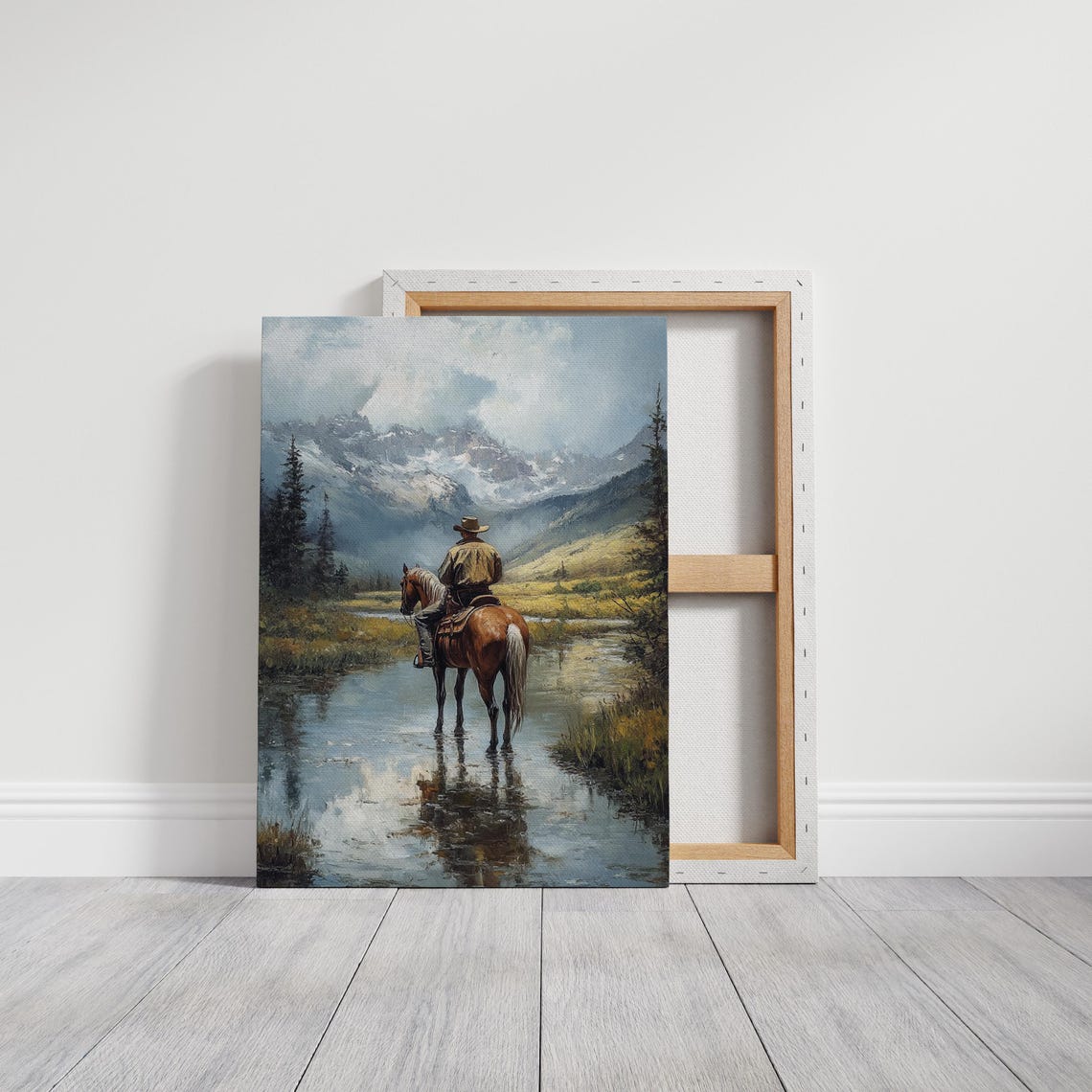 Cowboy Mountain Print Western Horseback Rider Wall Art Rustic Country Decor Wild West Landscape Painting Ranch Home Poster - Image 4