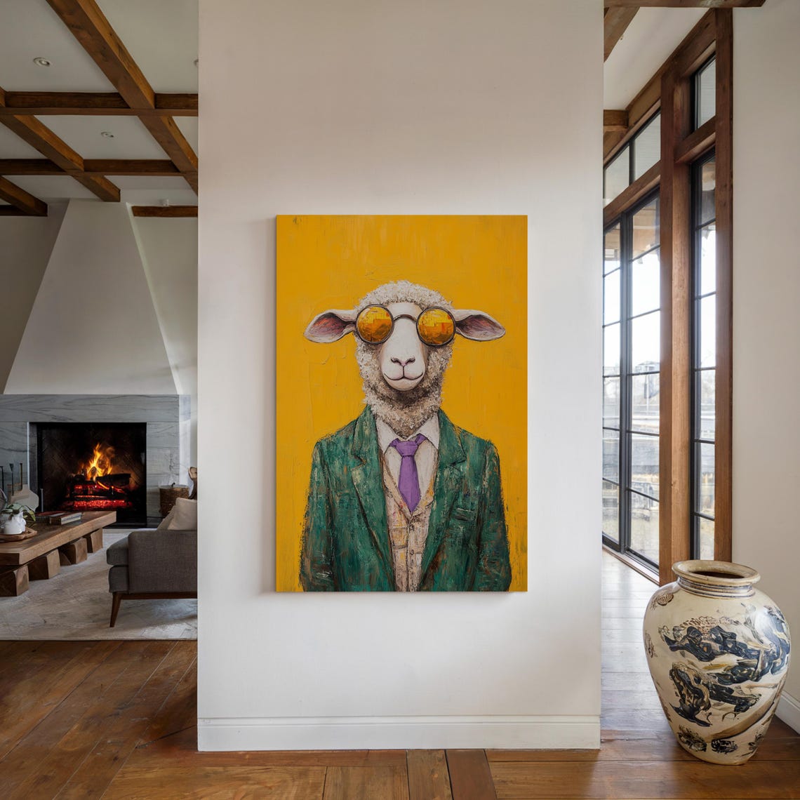Cool Sheep in a Green Suit with Amber Sunglasses Fun Art Poster - Image 4