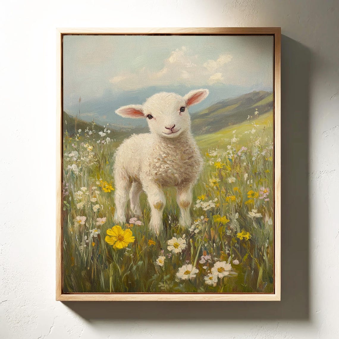 Whimsical Lamb In Wildflower Meadow Mountain Hills Spring Poster - Image 4