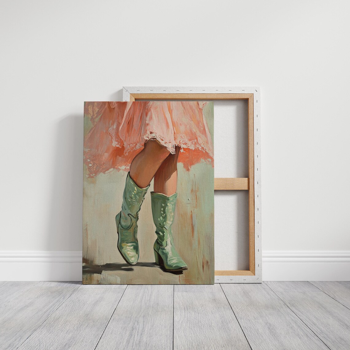 Green Cowboy Boots Pink Dress Western Cowgirl Painting Poster - Image 3
