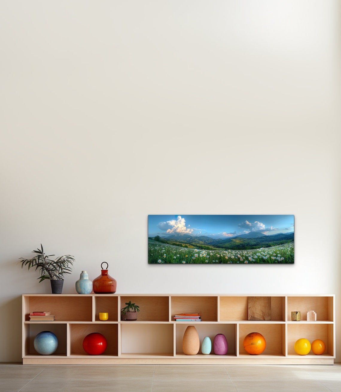 White Daisy Meadow Rolling Green Hills Mountains Dusk Panoramic Print - Image 6