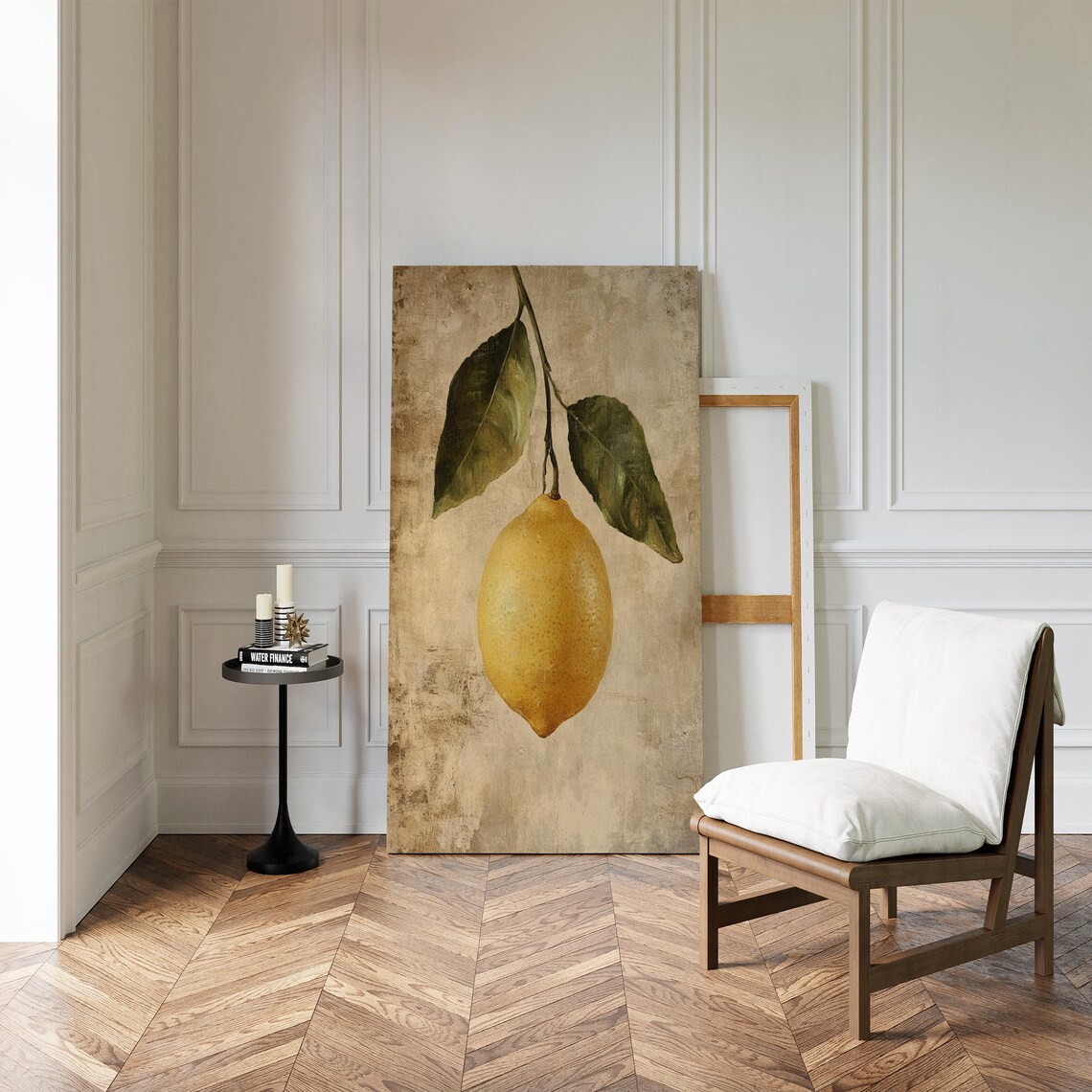 Hanging Lemon Aged Stone Wall Vintage Botanical Still Life Poster - Image 2