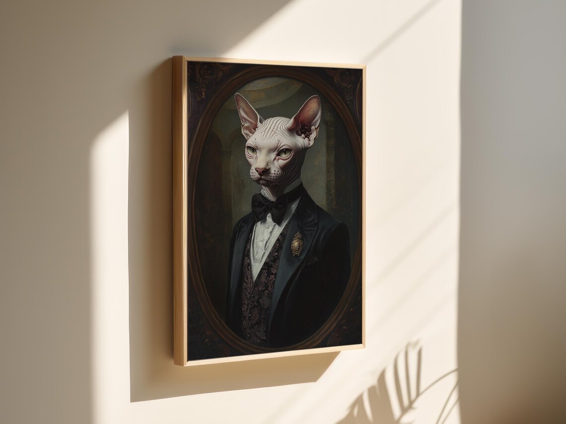 Sphynx Cat Gentleman Tuxedo Bow Tie Aristocratic Victorian Portrait Poster - Image 2