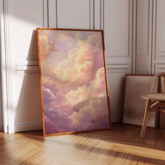 Blush Pink And Peach Cloud Canvas Dreamy Sky Art With Soft Pastel Clouds For Serene Wall Decor