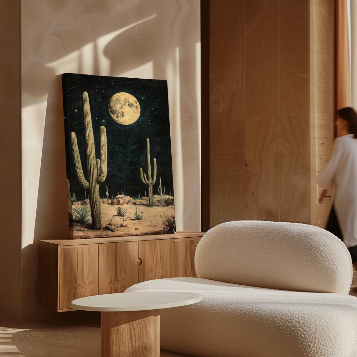 Desert Moonlight Cactus Landscape, Wall Art Print - Image 6