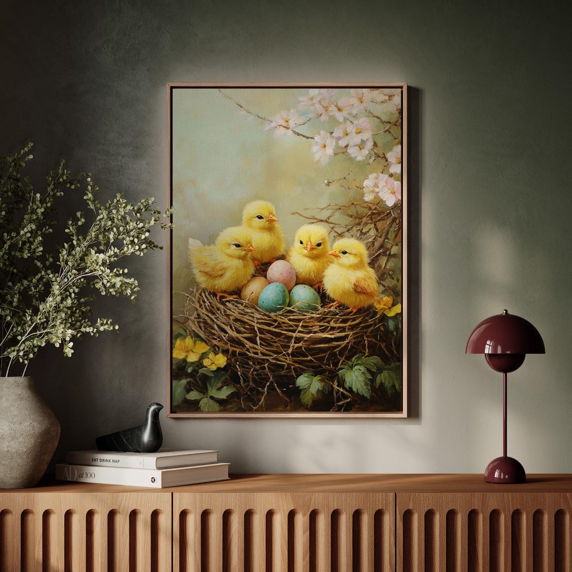 Baby Chicks in Nest With Easter Eggs Vintage Spring Painting Wall Art - Image 6