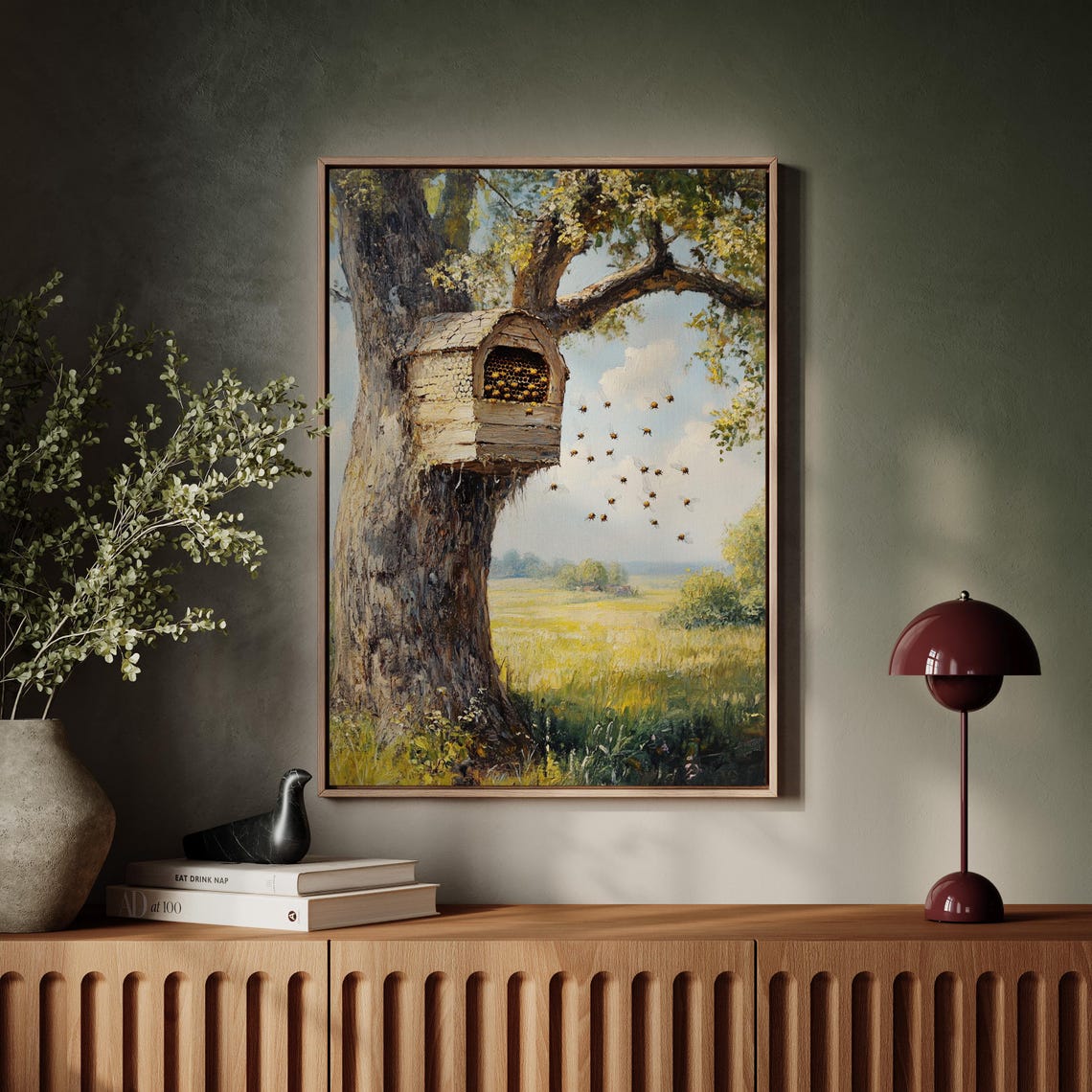 Rustic Bee Hive In Tree Country Meadow Bees Vintage Painting Poster - Image 7
