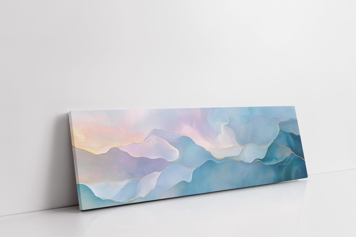 Abstract Blue Gold Pastel Mountain Layers Fluid Elegant Art Poster - Image 2