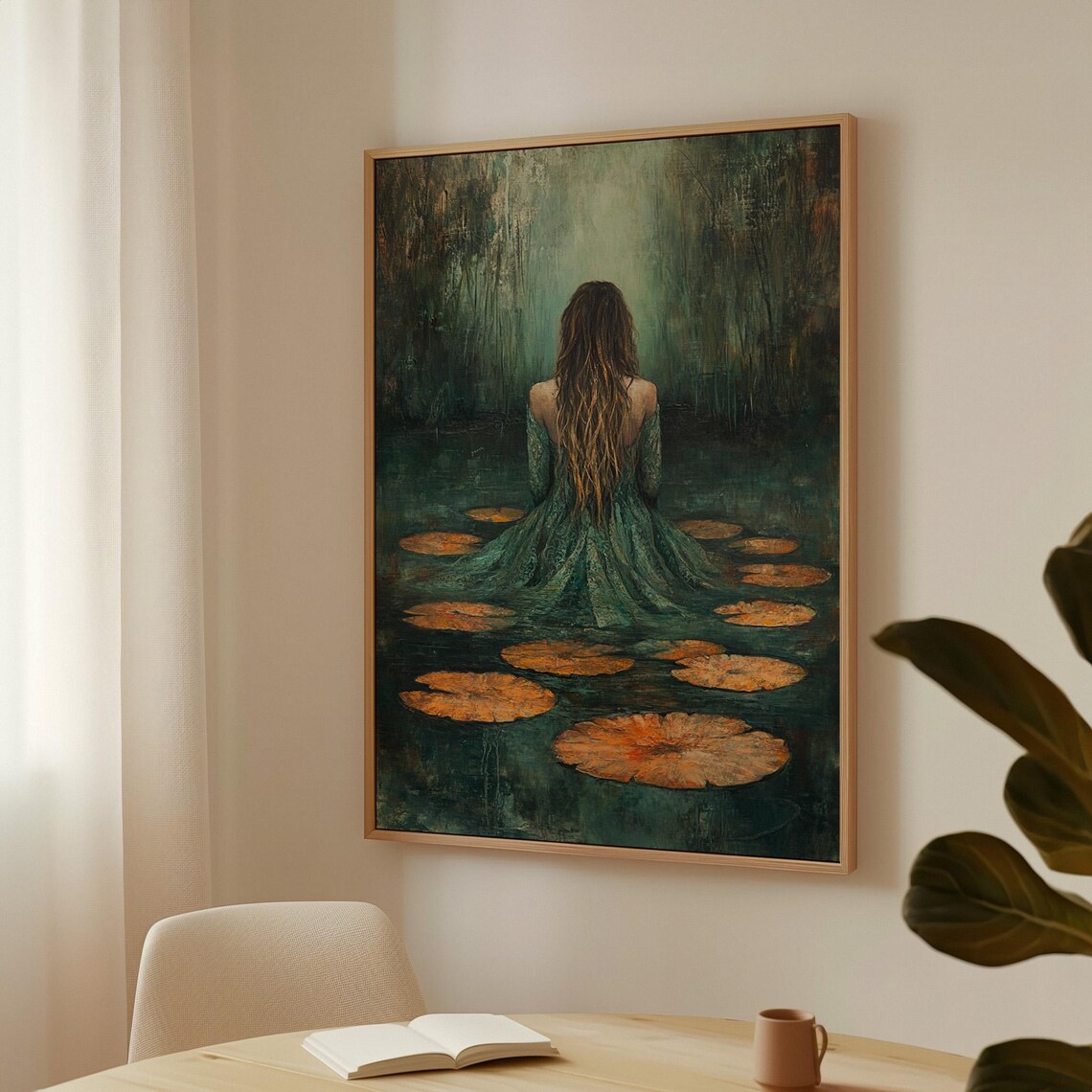 Enigmatic Reflection Woman, Mystical Nature Artwork - Image 3