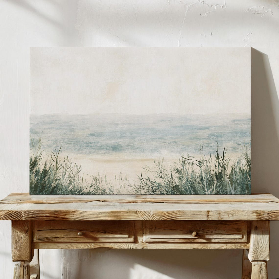 Serene Misty Beach With Tall Dune Grass Soft Blue Coastal Wall Art - Image 4