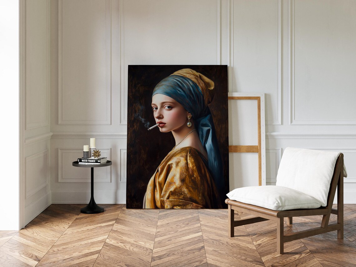 Smoking Pearl Earring Girl Classic Art Parody Portrait Poster - Image 3