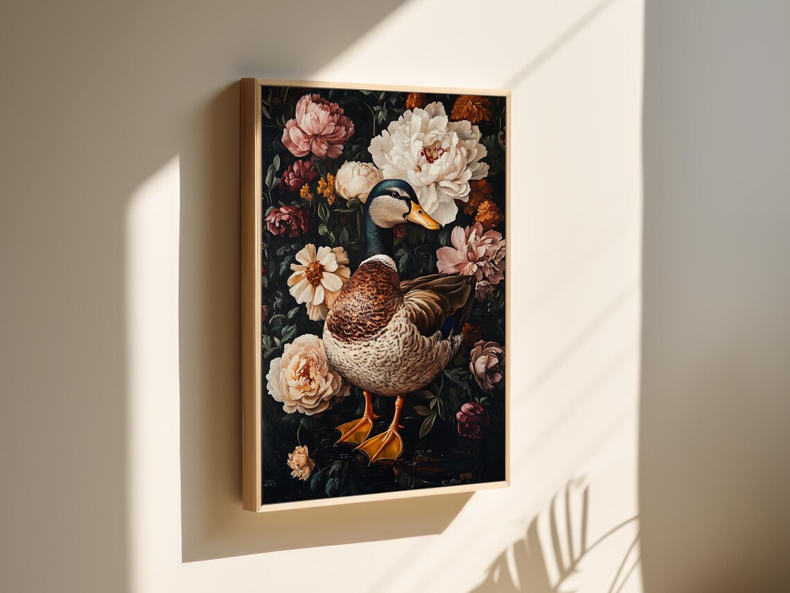 Charming Mallard Duck Among Peonies Vintage Floral Farmhouse Poster - Image 5