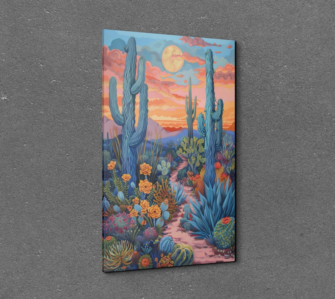 Moonlit Saguaro Cactus Garden Night Desert Moonlight Art Poster - Image 3