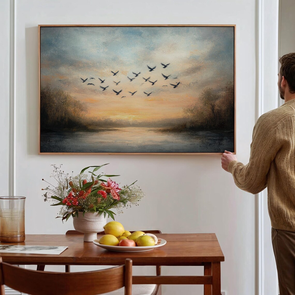 Sunset Birds Flock Over Lake Golden Sky Tranquil Wildlife Poster - Image 4