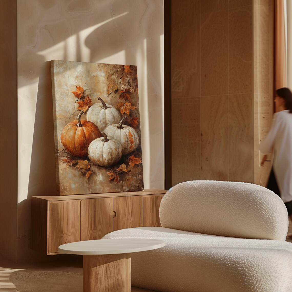 White and Orange Pumpkins Autumn Harvest Still Life Oil Painting Poster - Image 7
