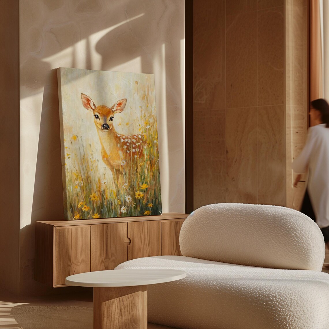 Baby Deer in Wildflower Meadow, Rustic Painting - Image 7