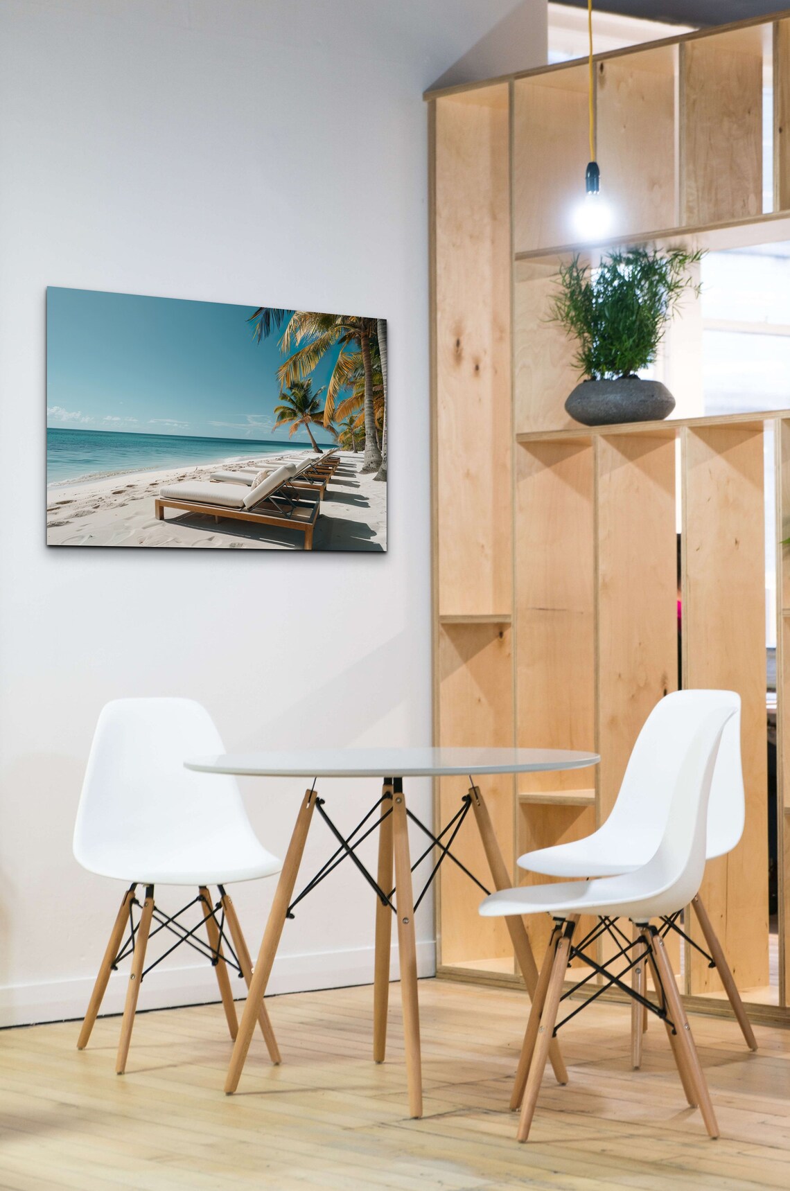 Tropical Beach Palm Trees Lounge Chairs Sunny Shore Wall Art - Image 3