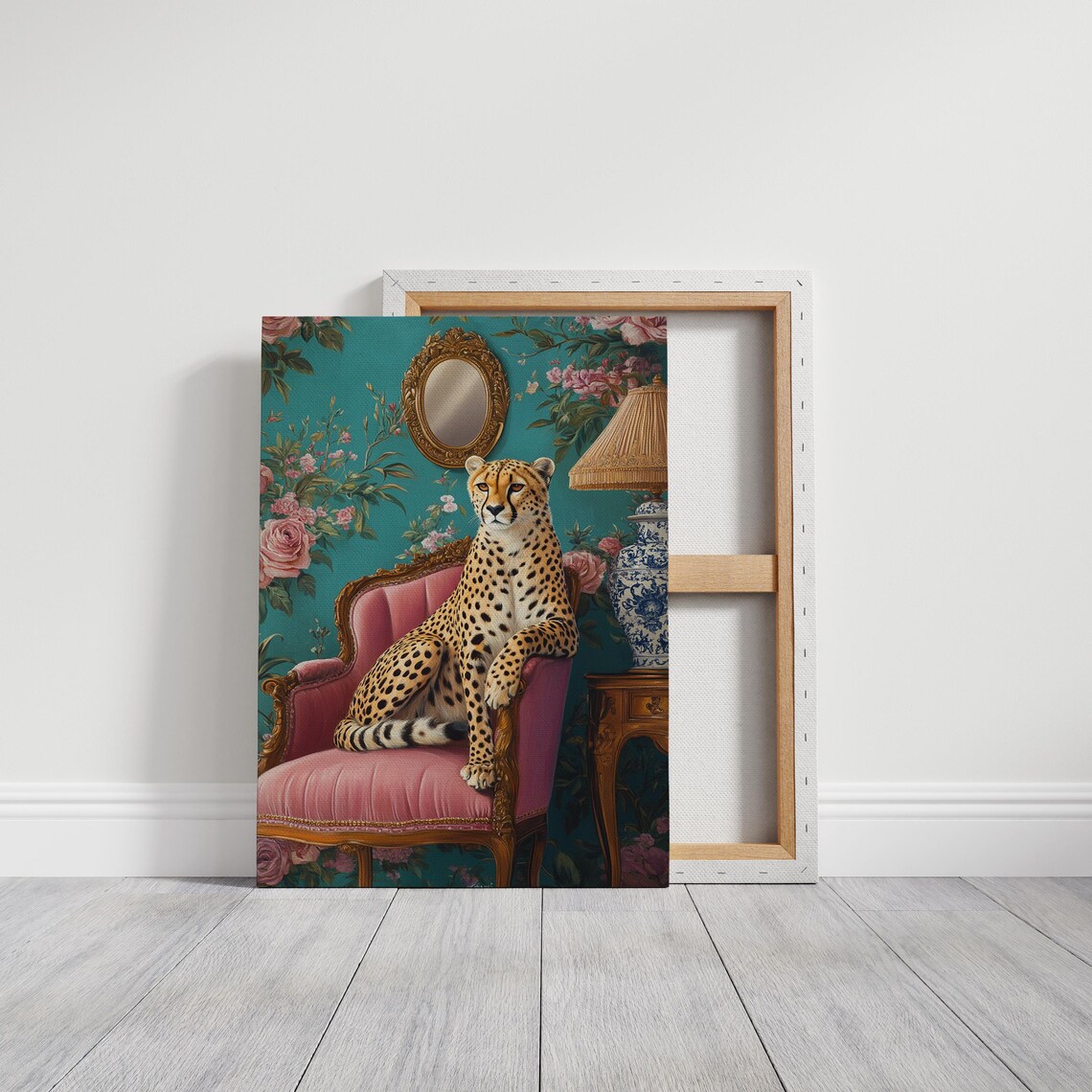 Regal Cheetah On Pink Velvet Armchair Vintage Parlour Poster - Image 5