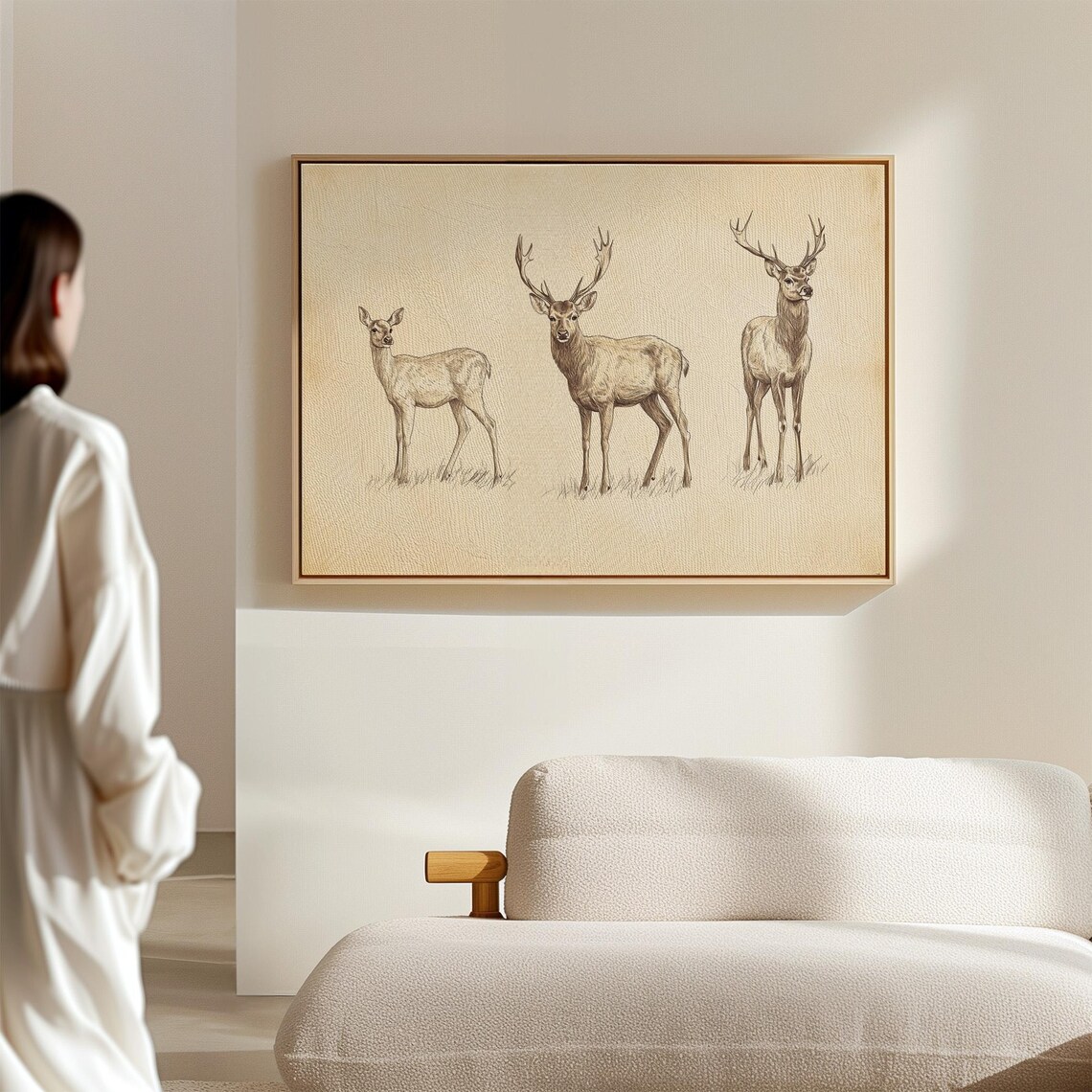 Vintage Sepia Sketch of Three Deer on Aged Paper Wildlife Art Poster - Image 7