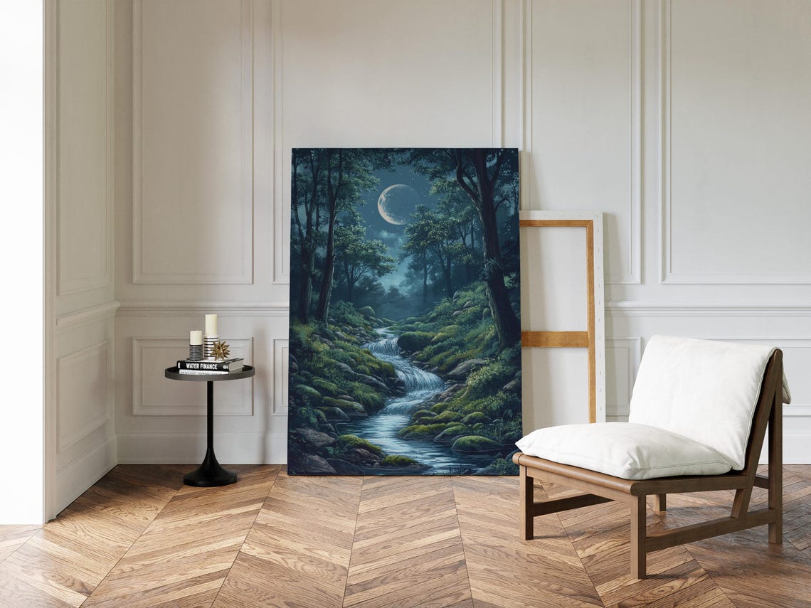 Enchanting Forest Stream Under Moonlight Serene Nature Night Poster - Image 5